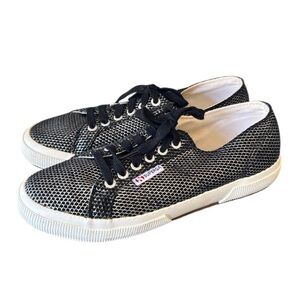 Superga Black Silver Mesh Sneakers Size 8.5 EU 39.5